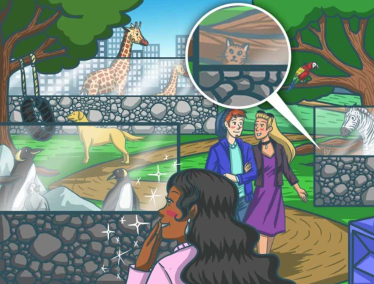 Mačku na slagalici je teško pronaći brzo / Bright Side crtež