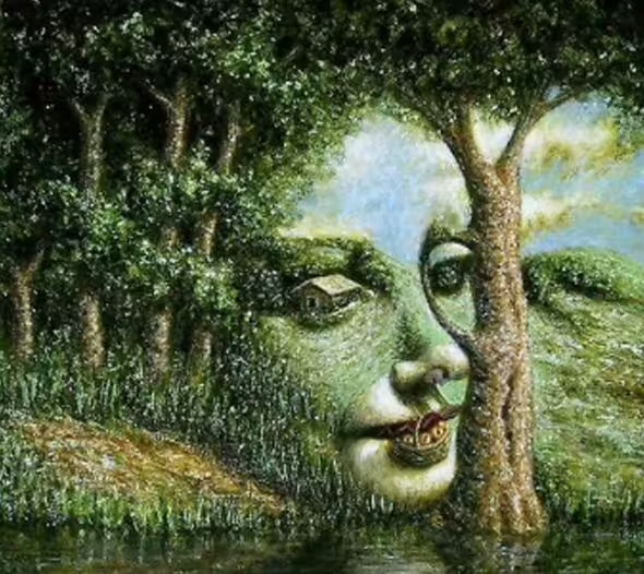 Puzzle Optička iluzija: žena koja bere jabuke ili žensko lice